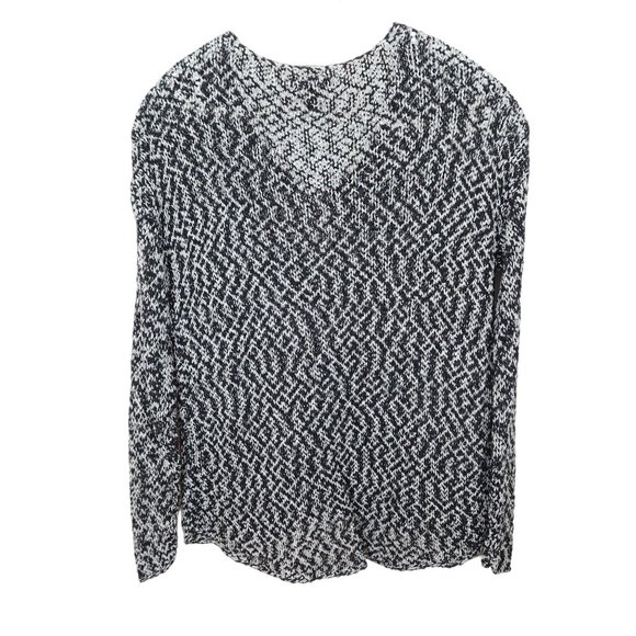 EILEEN FISHER Open Knit V Neck Pullover Sweater Size S Black White Cotton Blend - Picture 3 of 5